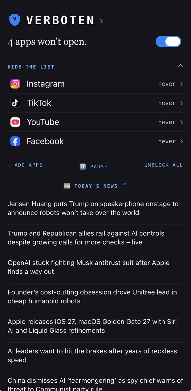 Today's AI news bulletin on the home screen